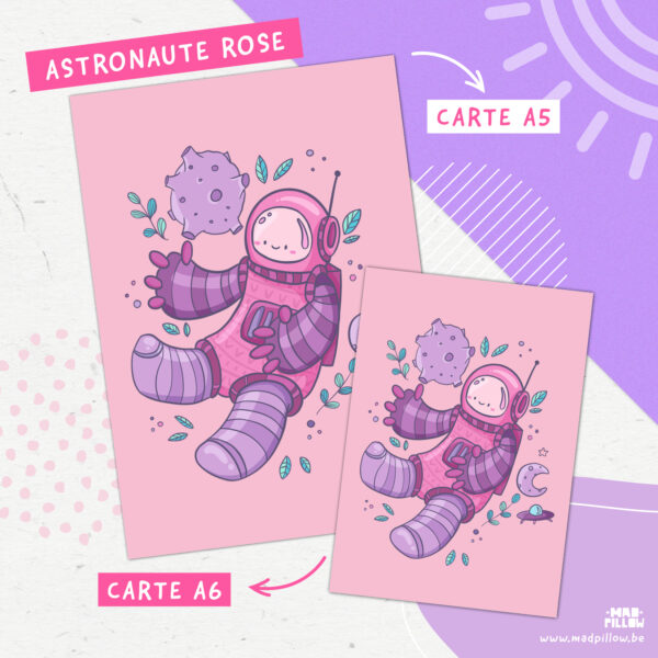 Carte A5 - A6 / Astronaute rose