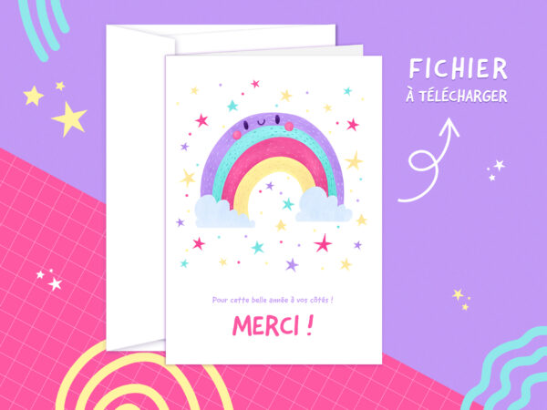 Carte postale "MERCI" Arc-en-ciel