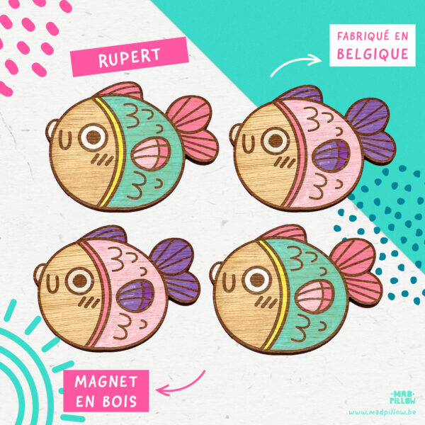 Poisson globe - Magnet en bois – Image 2